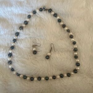 Black & white pearl necklace and earrings set valentines 💌 day